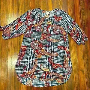 Anthropologie Fig and Flower Women's Tunic Blouse Size L Paisley Boho Knee Long